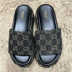 Gucci New Denim GG Monogram Angelina Platform
